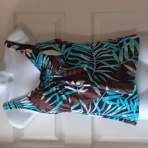 TROPICAL ESCAPE TANKINI  TOP, BROWN & BLUE SIZE 12.